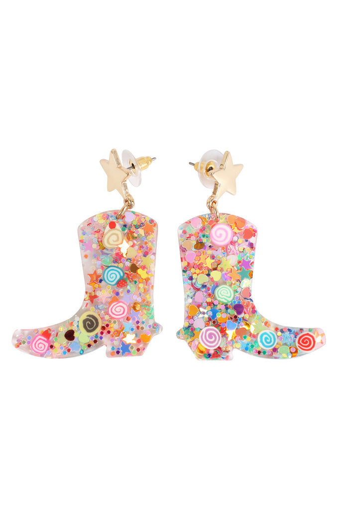 COWBOY BOOT RESIN GLITTER CANDY STUD EARRING