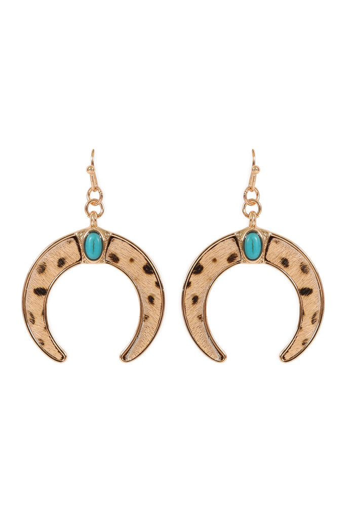 COW PRINT BULL HORN EARRINGS