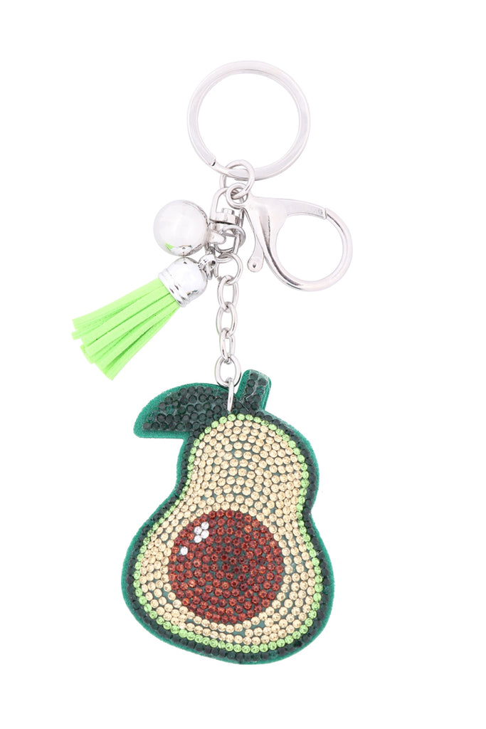 HALF AVOCADO CRYSTAL RHINESTONE TASSEL KEYCHAIN