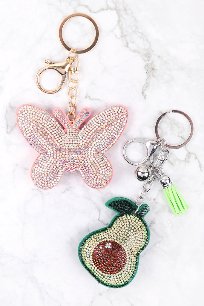 HALF AVOCADO CRYSTAL RHINESTONE TASSEL KEYCHAIN