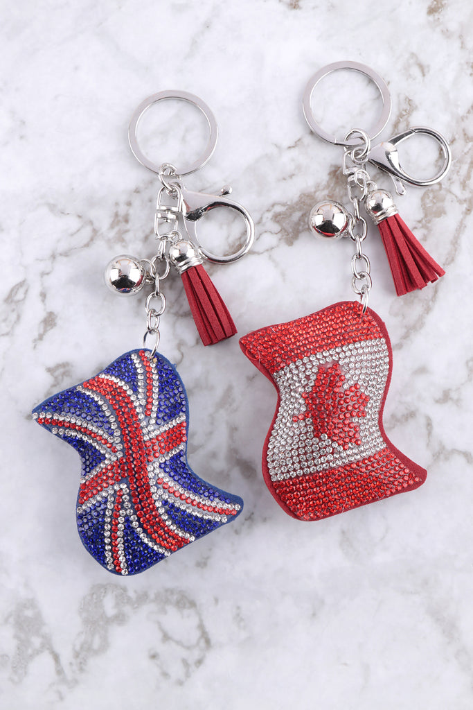 FLAG SUEDE RHINESTONE KEYCHAIN