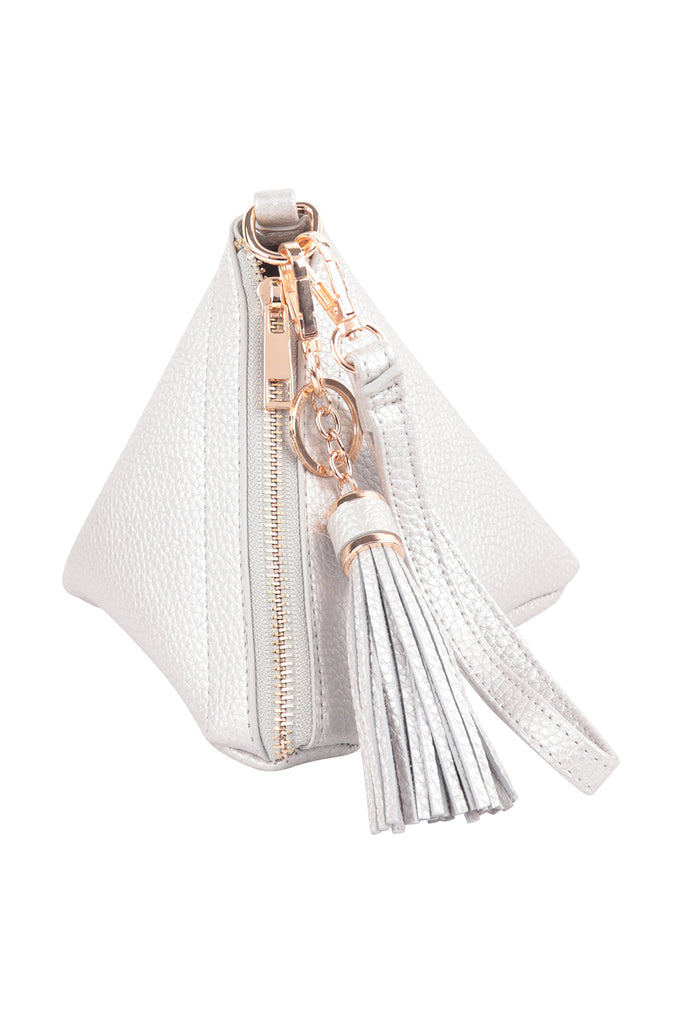 PYRAMID SHAPE TASSEL WRISTLET LEATHER BAG
