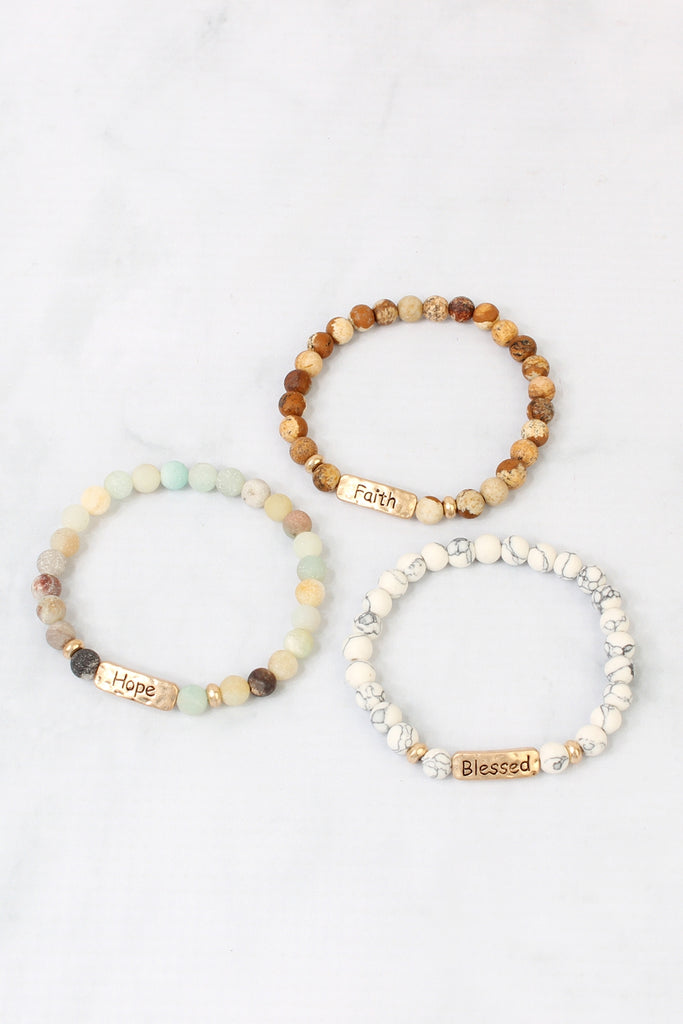 "BLESSED" NATURAL STONE MESSAGE BRACELET