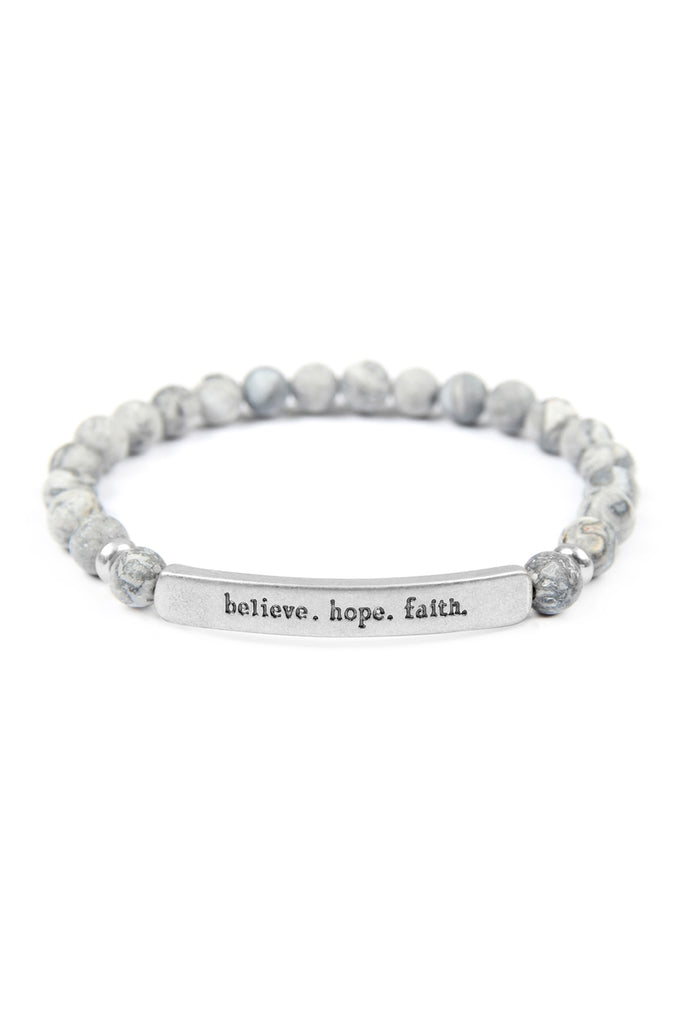 "BELIEVE, HOPE, FAITH" NATURAL STONE STRETCH BRACELET
