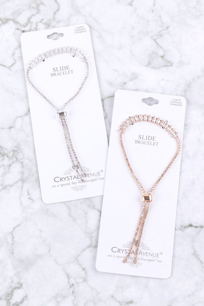RHINESTONE & CUBIC ZIRCONIA BAGUETTE SLIDE BRACELET - Riah Fashion