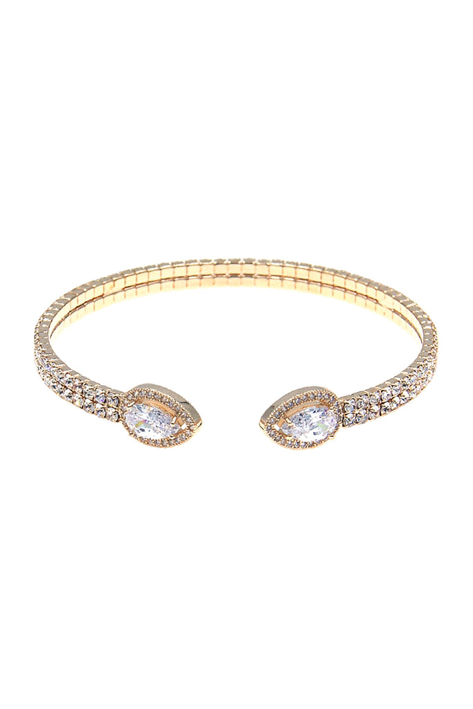 RHINESTONE PEAR SHAPE CUBIC ZIRCONIA 2 LINE CUFF BRACELET