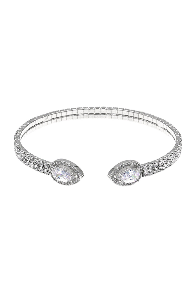 RHINESTONE PEAR SHAPE CUBIC ZIRCONIA 2 LINE CUFF BRACELET