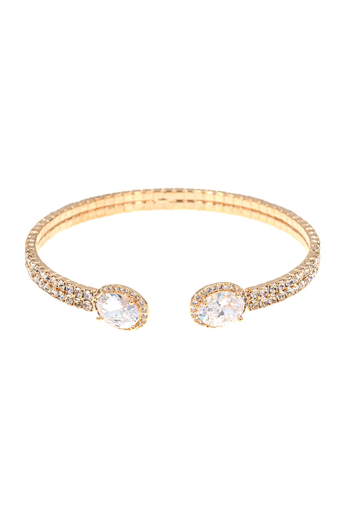 RHINESTONE OVAL CUBIC ZIRCONIA 2 LINE WIRE CUFF BRACELET