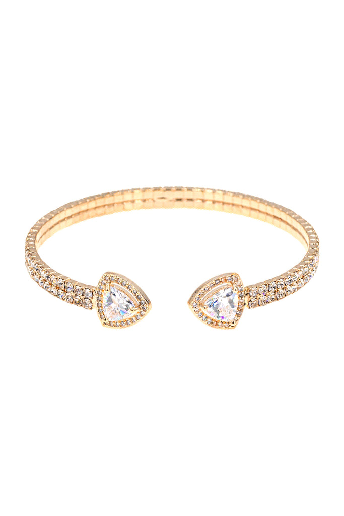 RHINESTONES TRIANGLE CUBIC ZIRCONIA 2 LINE WIRECUFF BRACELET