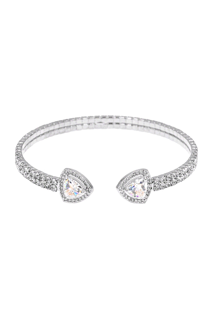 RHINESTONES TRIANGLE CUBIC ZIRCONIA 2 LINE WIRECUFF BRACELET