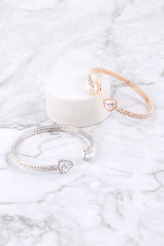 RHINESTONES TRIANGLE CUBIC ZIRCONIA 2 LINE WIRECUFF BRACELET