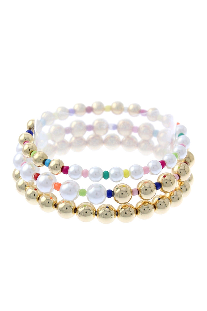 CCB PEARL BEAD MULTI SET STRETCH BRACELET