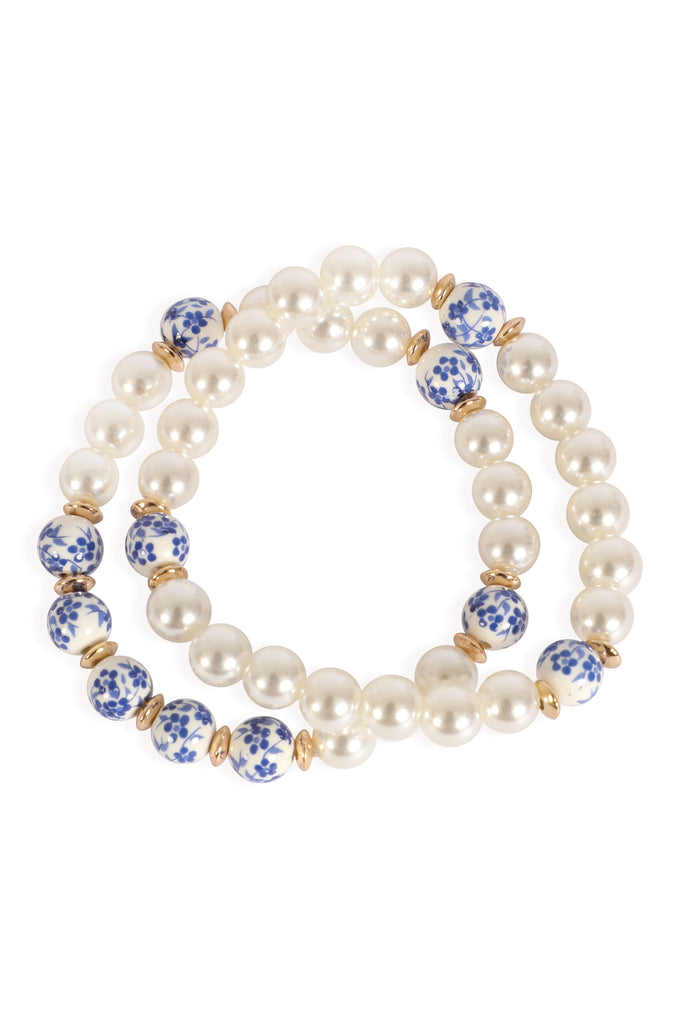 2 PCS FLOWER BEAD PEARL BRACELET