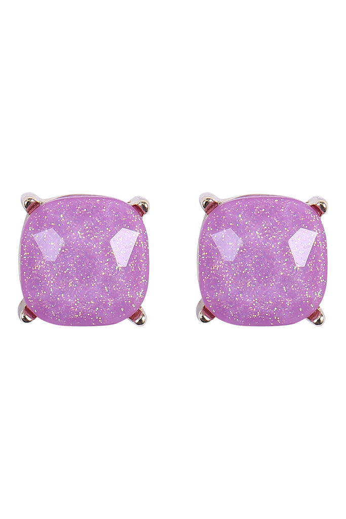 AE0384 - CUSHION CUT GLITTER GLASS EPOXY POST EARRINGS