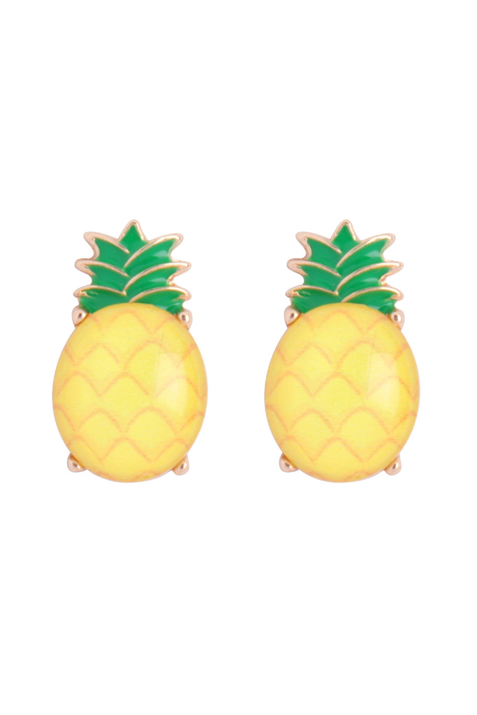 PINEAPPLE PRINT EPOXY TROPICAL FRUITS STUD EARRINGS