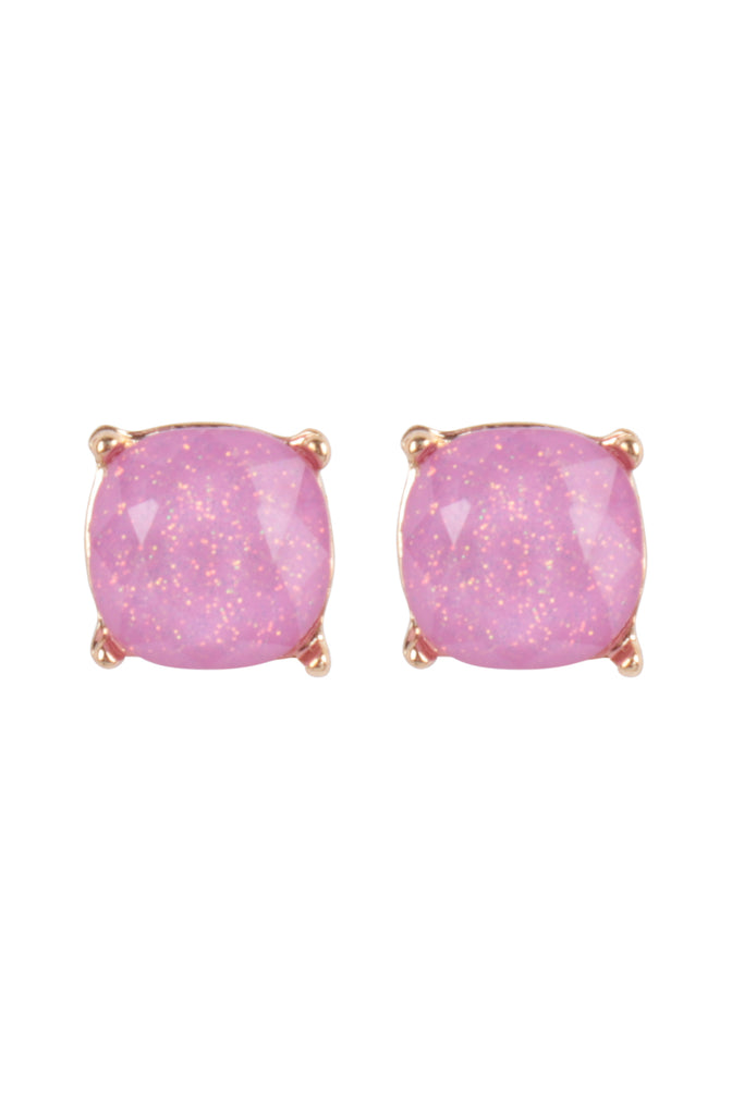 GLITTER EPOXY CUSHION CUT STUD EARRINGS