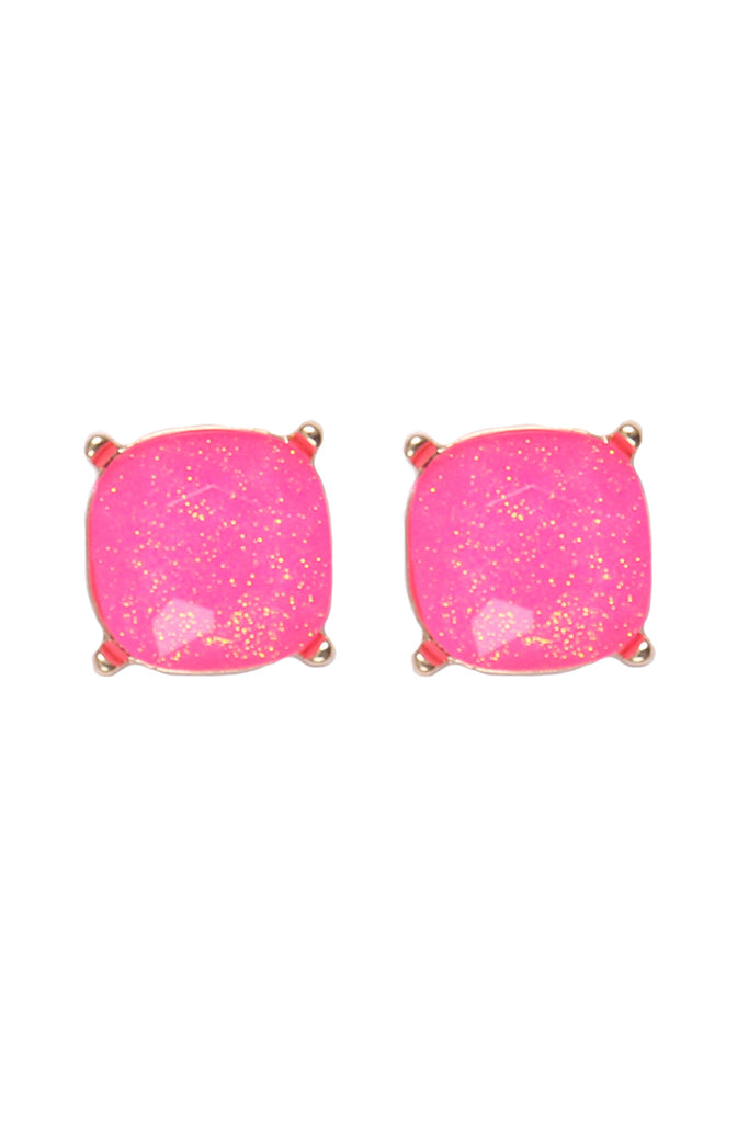 AE0384 - CUSHION CUT GLITTER GLASS EPOXY POST EARRINGS