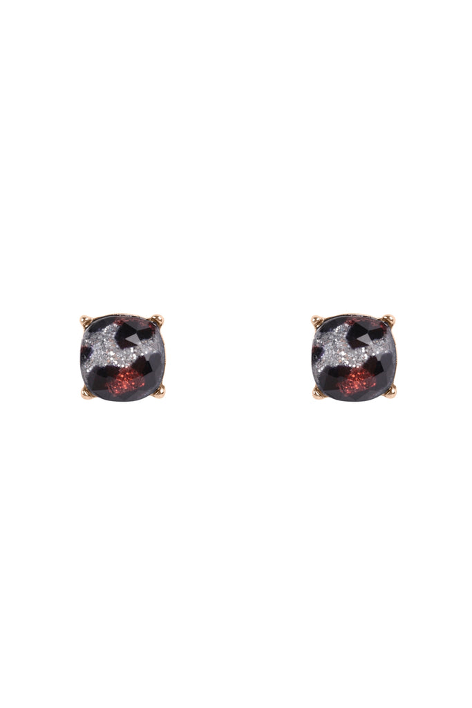 CUSHION CUT GLASS STUD EARRINGS