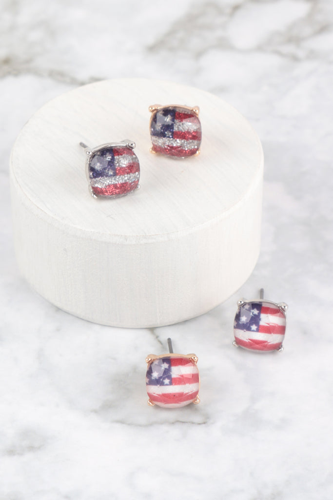 CUSHION CUT GLASS STUD EARRINGS