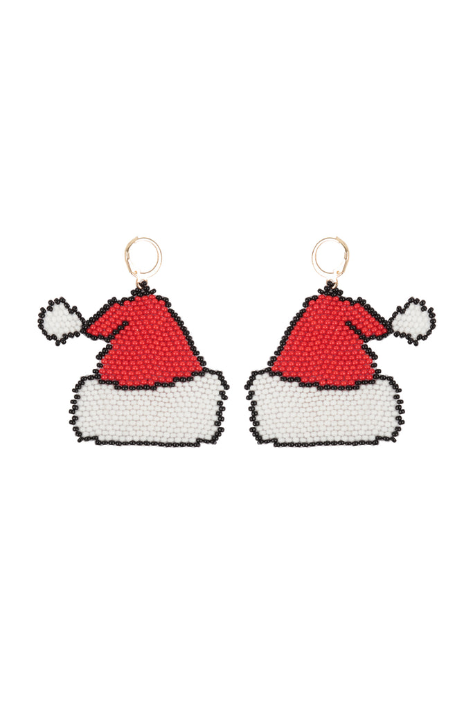 CHRISTMAS SANTA HAT SEED BEAD DANGLE EARRINGS