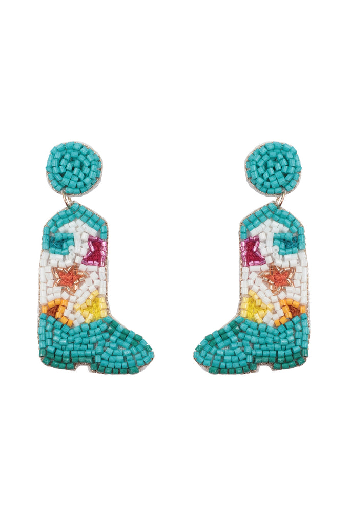 WESTERN BOOTS SEED BEAD DROP EARRINGS