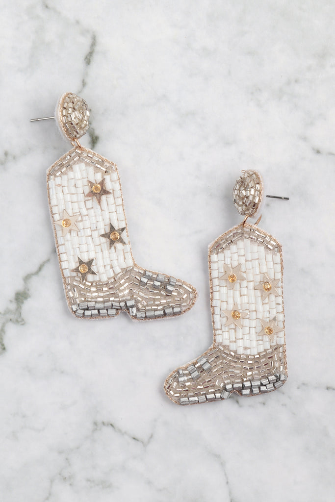 WESTERN BOOTS SEED BEAD DROP EARRINGS