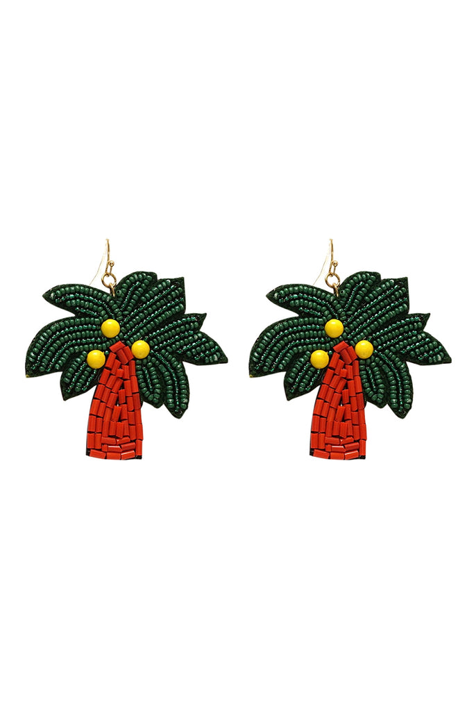 TROPICAL PALM TREE SEED BEAD PATTERN DANGLE EARRINGS