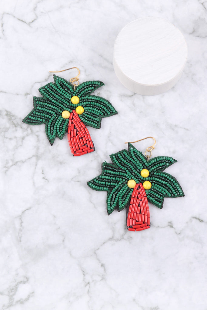 TROPICAL PALM TREE SEED BEAD PATTERN DANGLE EARRINGS