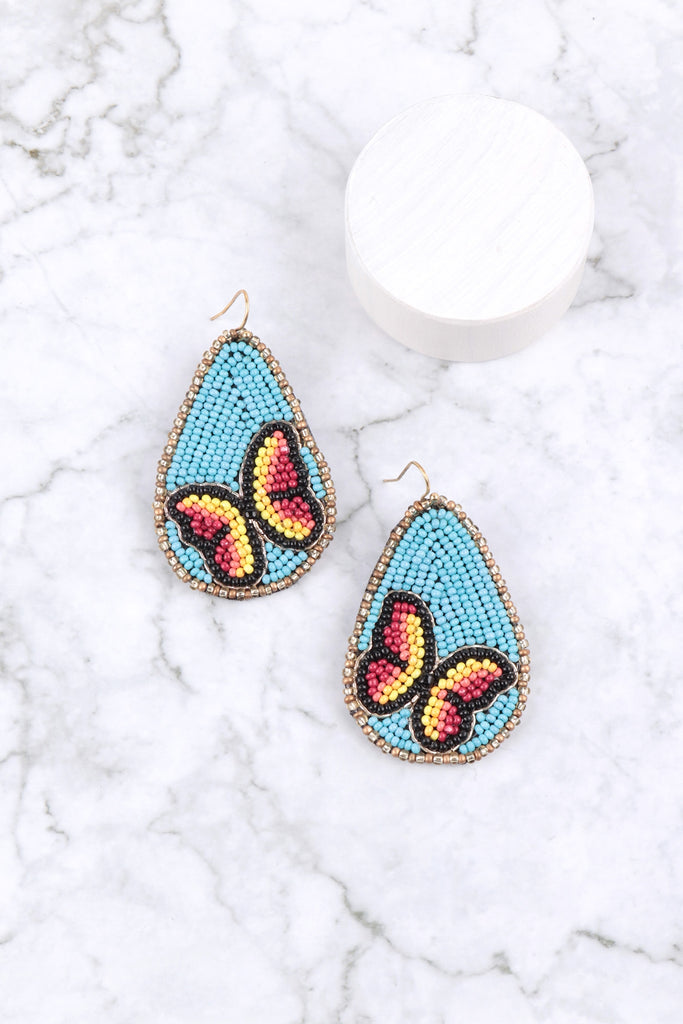 GARDEN SEED BEAD PATTERN TEARDROP EARRINGS