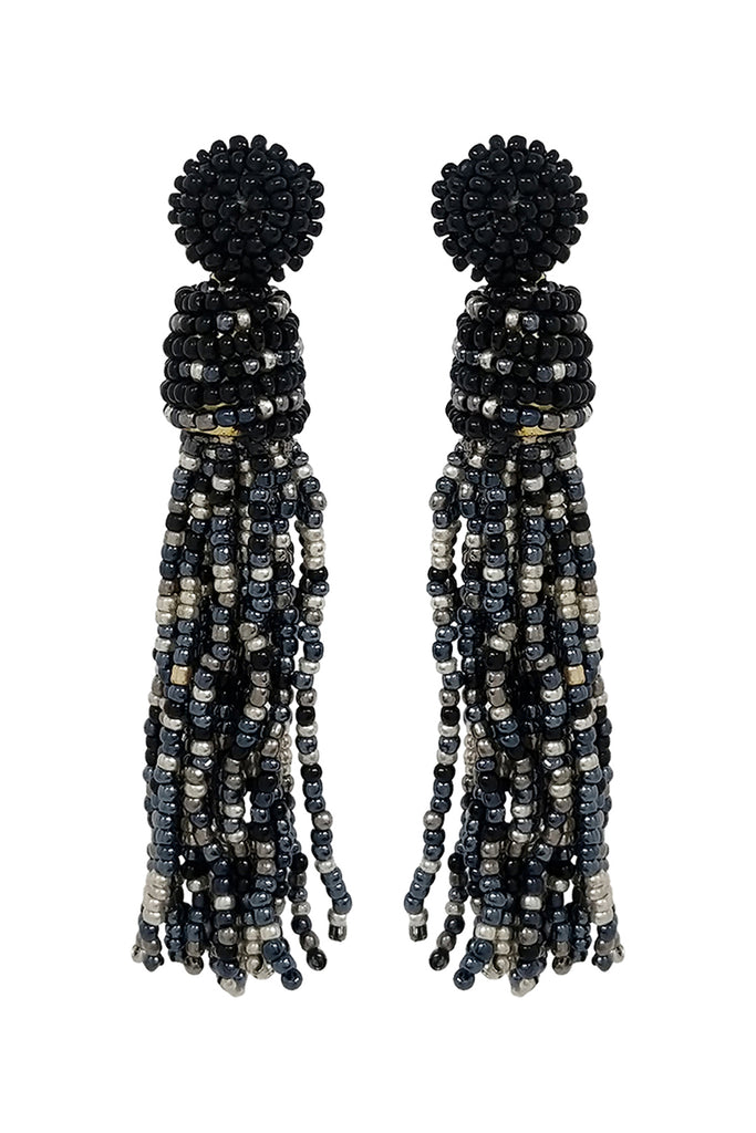 TASSEL FRINGE SEED BEAD DROP POST EARRINGS