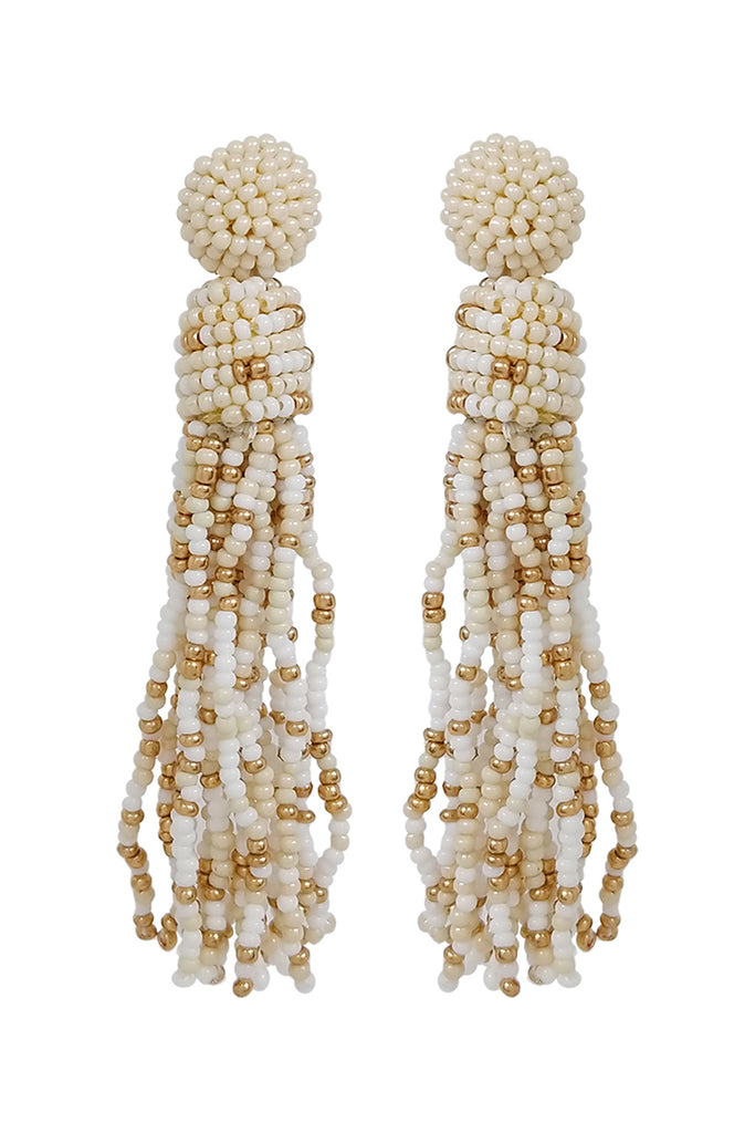TASSEL FRINGE SEED BEAD DROP POST EARRINGS