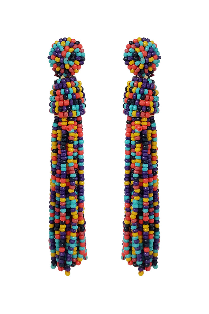TASSEL FRINGE SEED BEAD DROP POST EARRINGS