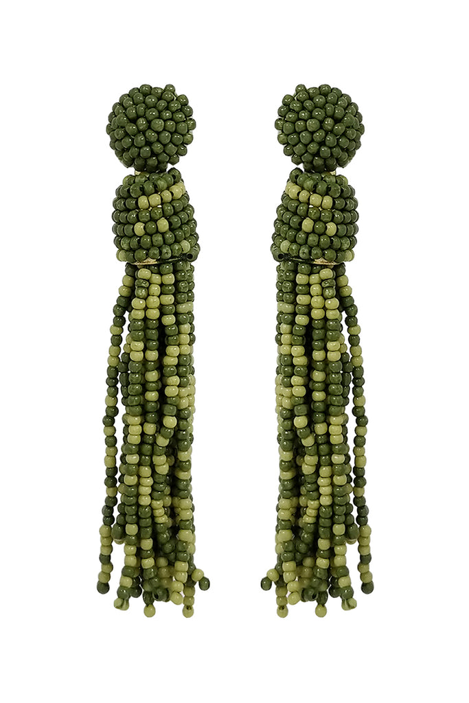 TASSEL FRINGE SEED BEAD DROP POST EARRINGS