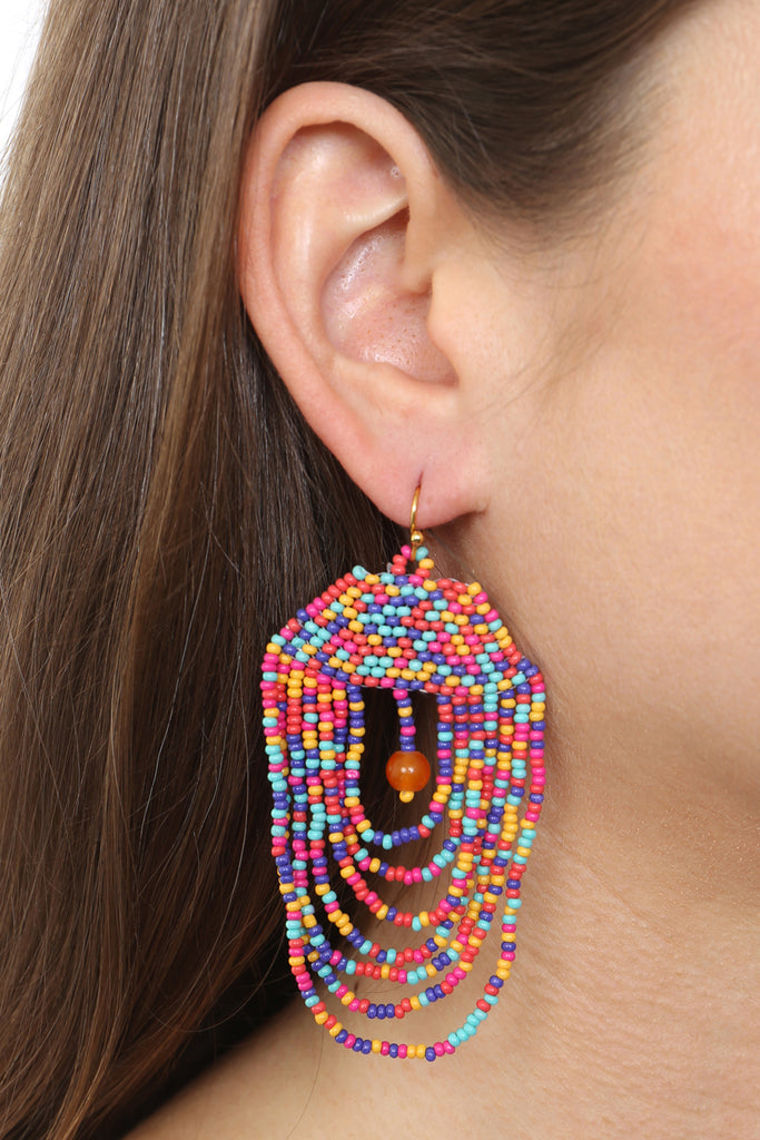 BOHO MULTI LAYERED CHANDELIER SEED BEED EARRINGS