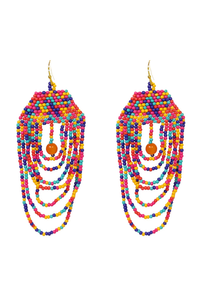 BOHO MULTI LAYERED CHANDELIER SEED BEED EARRINGS