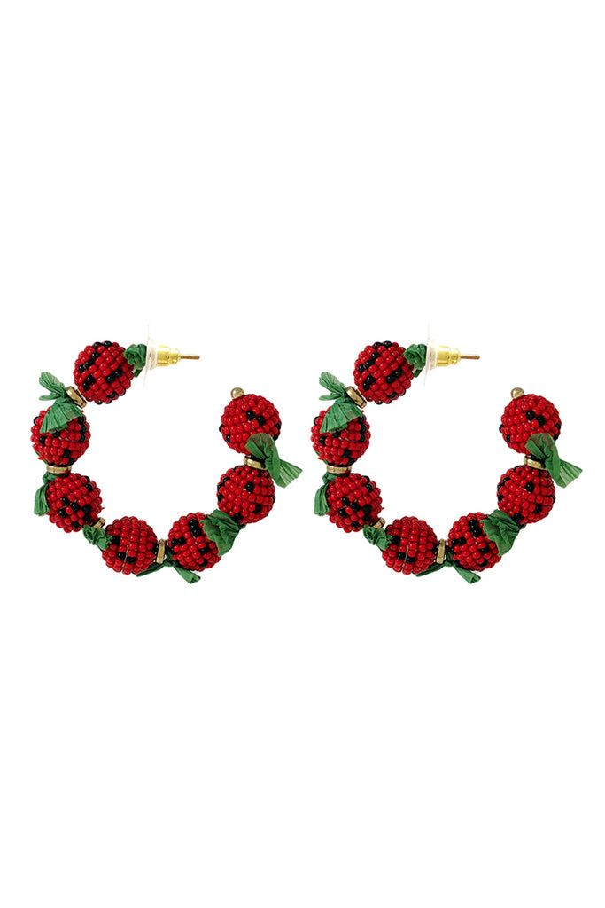 FANCY FRUIT SEED BEAD HOOP EARRINGS