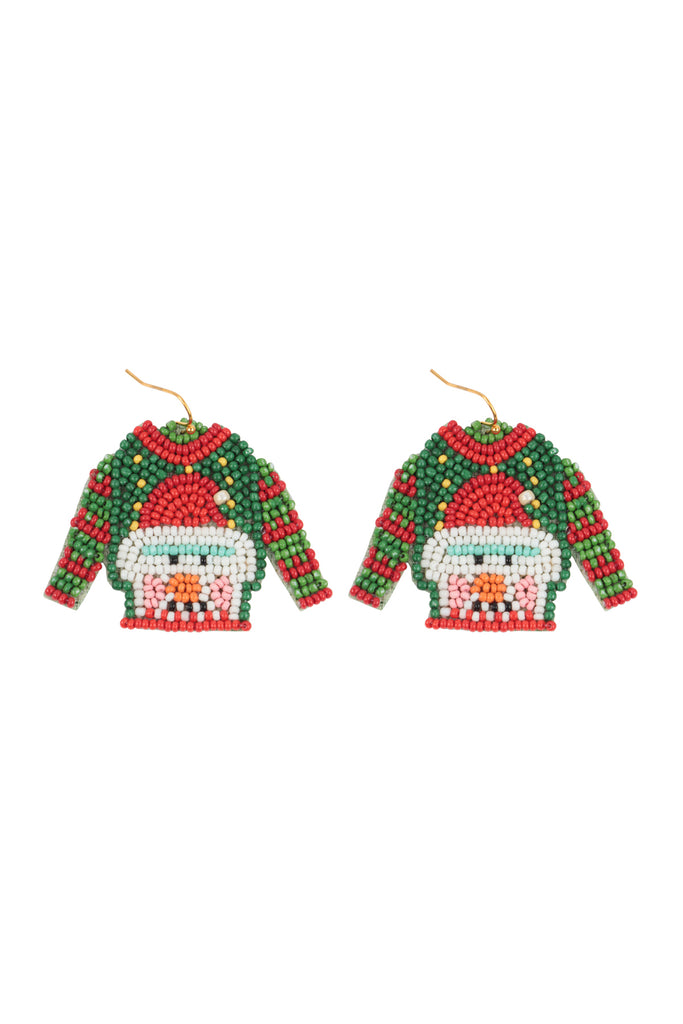 CHRISTMAS SANTA PATTERN SWEATER SEED BEADS HOOK EARRINGS