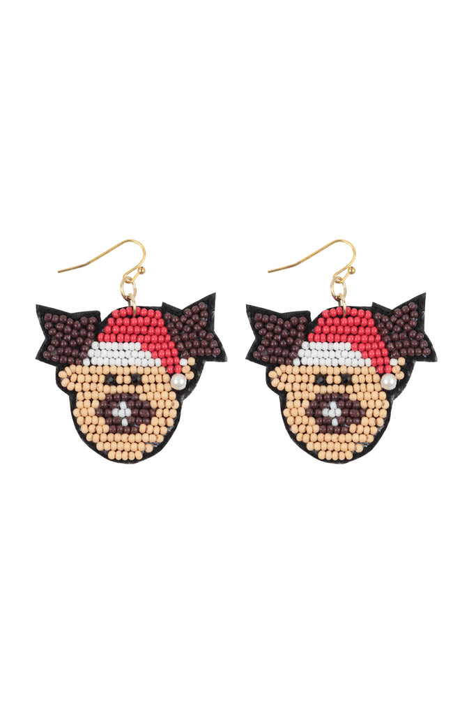 REINDEER PATTERN SEED BEADS HOOK EARRINGS