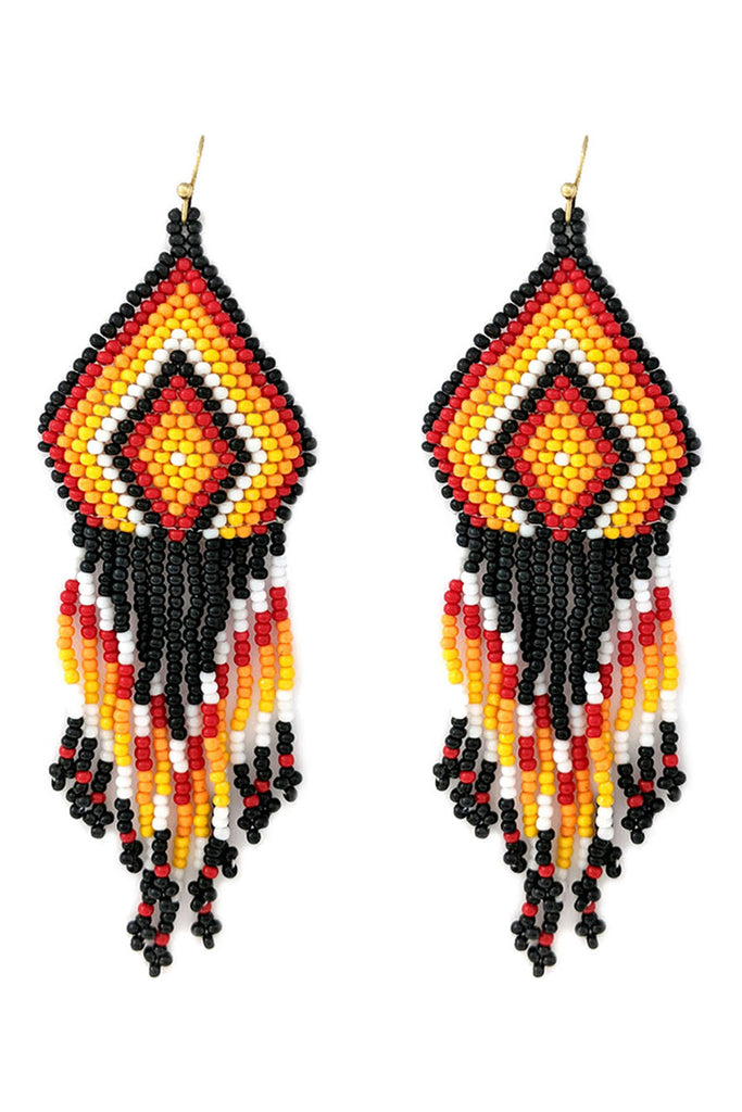 WESTERN SEED BEAD GEOMETRIC FRINGE EARRINGS