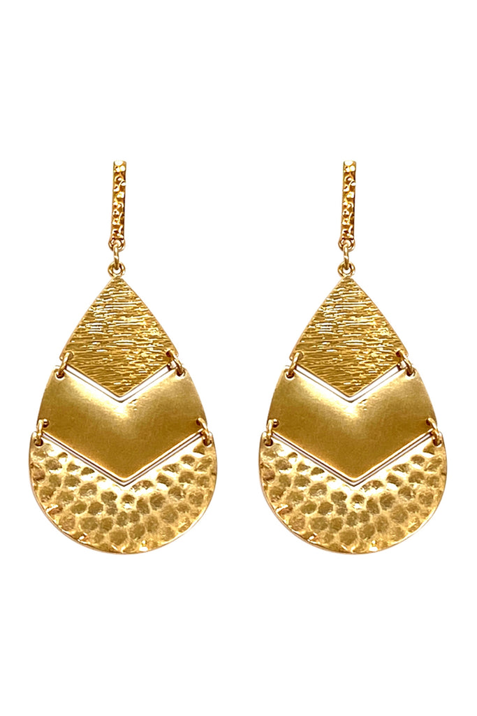 HAMMERED METAL CHEVRON TEAR DROP POST EARRINGS