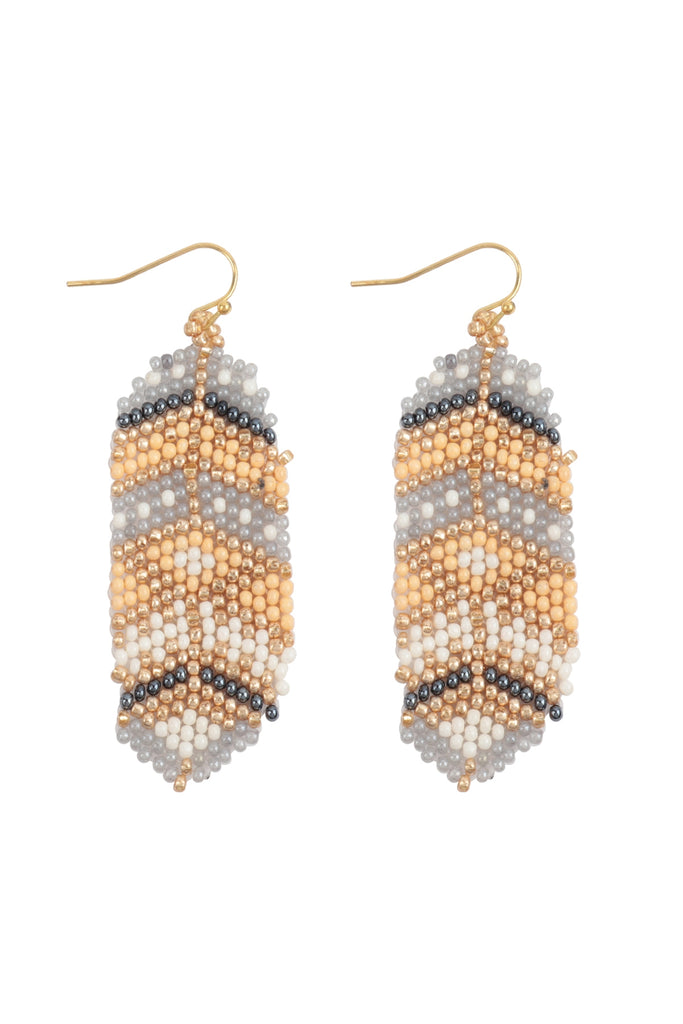 AZTEC WESTERN SEED BEAD OVAL DROP EARRINGS
