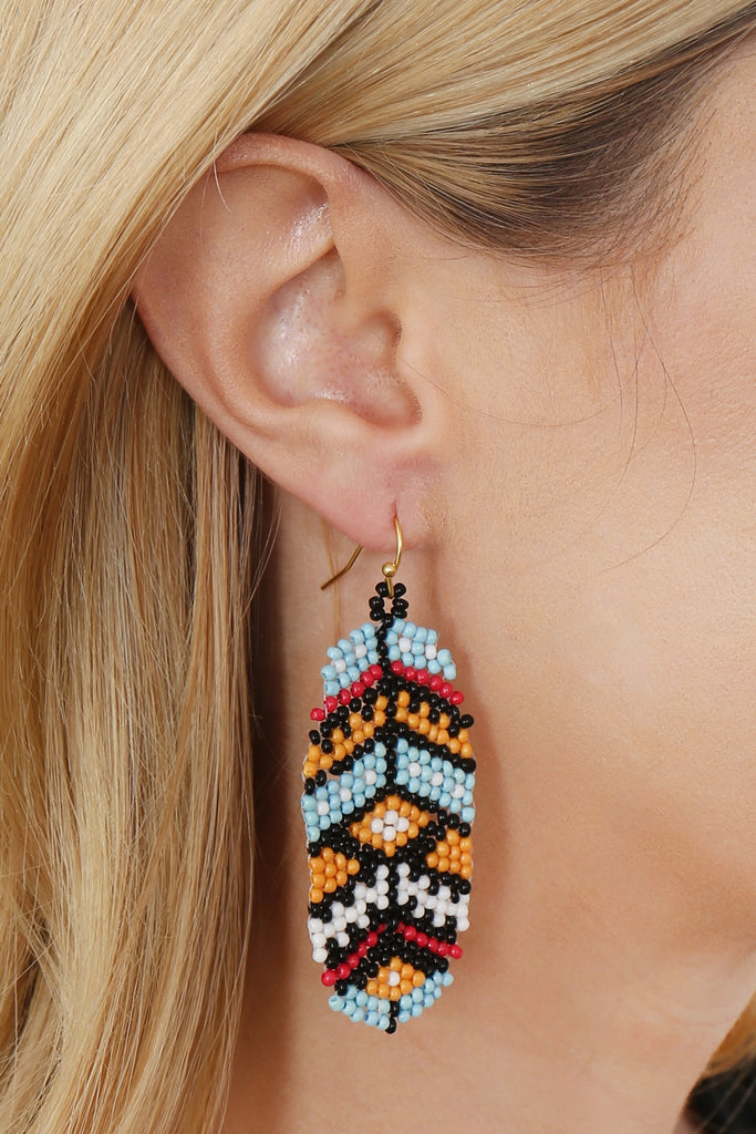 AZTEC WESTERN SEED BEAD OVAL DROP EARRINGS