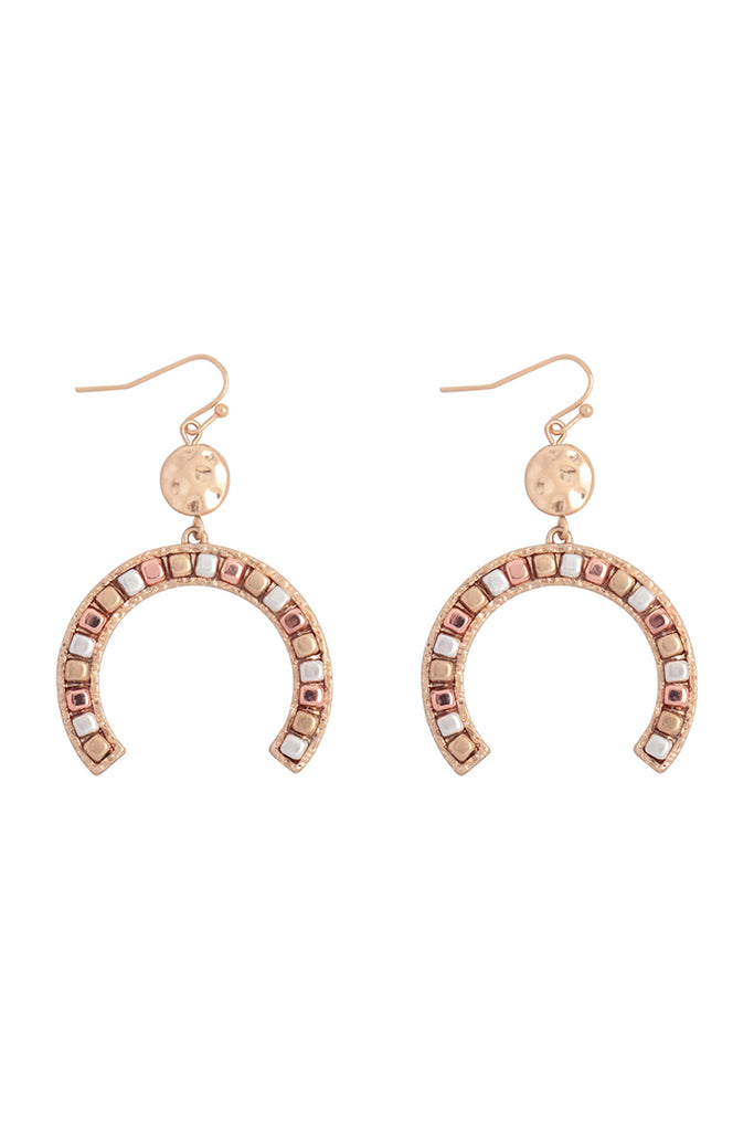 HORSE SHOE METAL BLOCK CCB DROP DANGLE EARRINGS