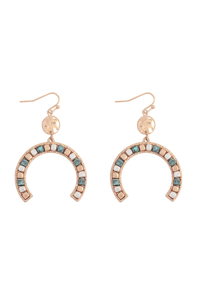 HORSE SHOE METAL BLOCK CCB DROP DANGLE EARRINGS