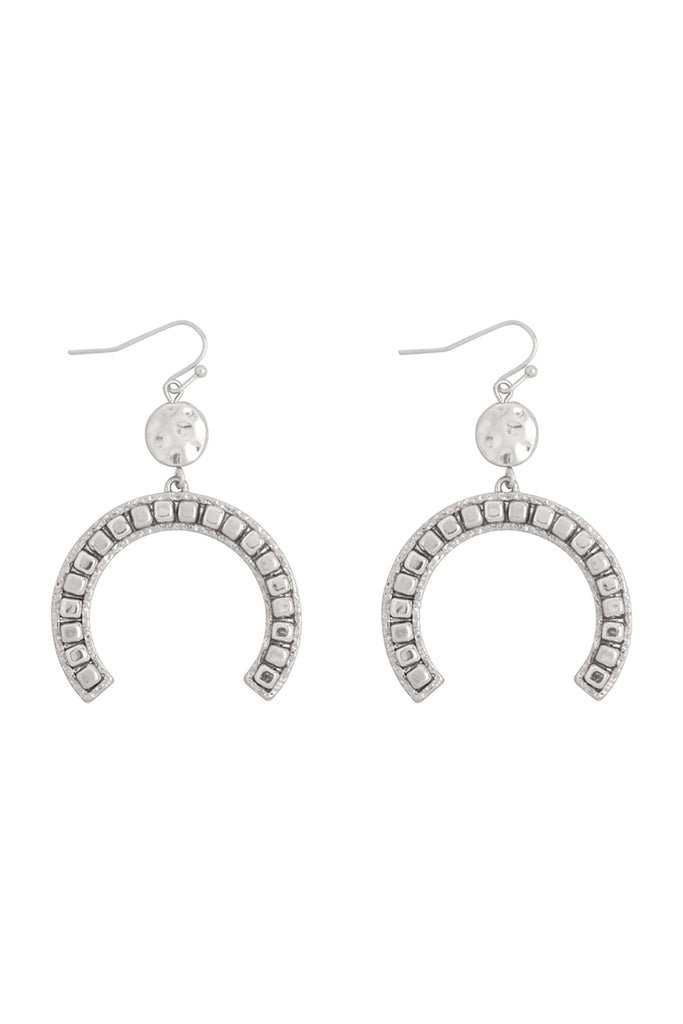 HORSE SHOE METAL BLOCK CCB DROP DANGLE EARRINGS