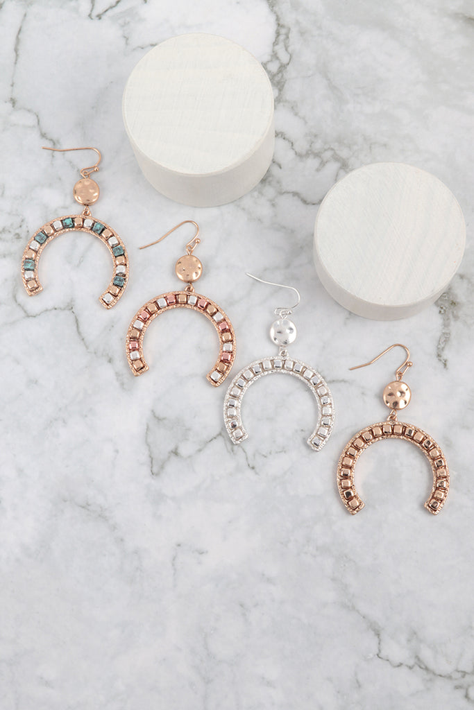 HORSE SHOE METAL BLOCK CCB DROP DANGLE EARRINGS