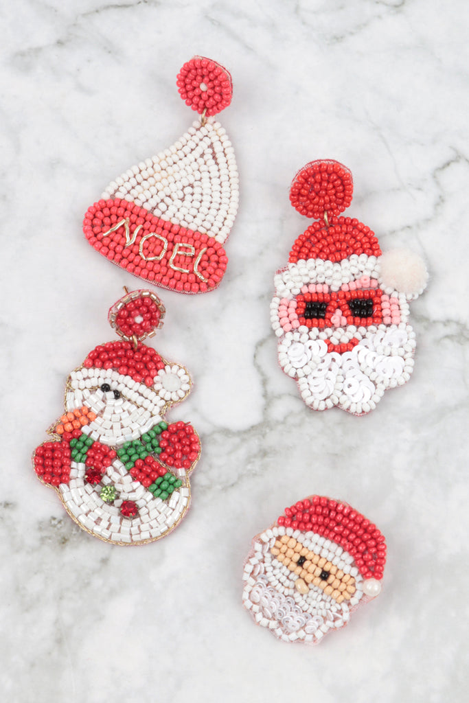 AE5949 - SANTA WITH SUNGLASSES SEED BEADS DROP EARRINGS
