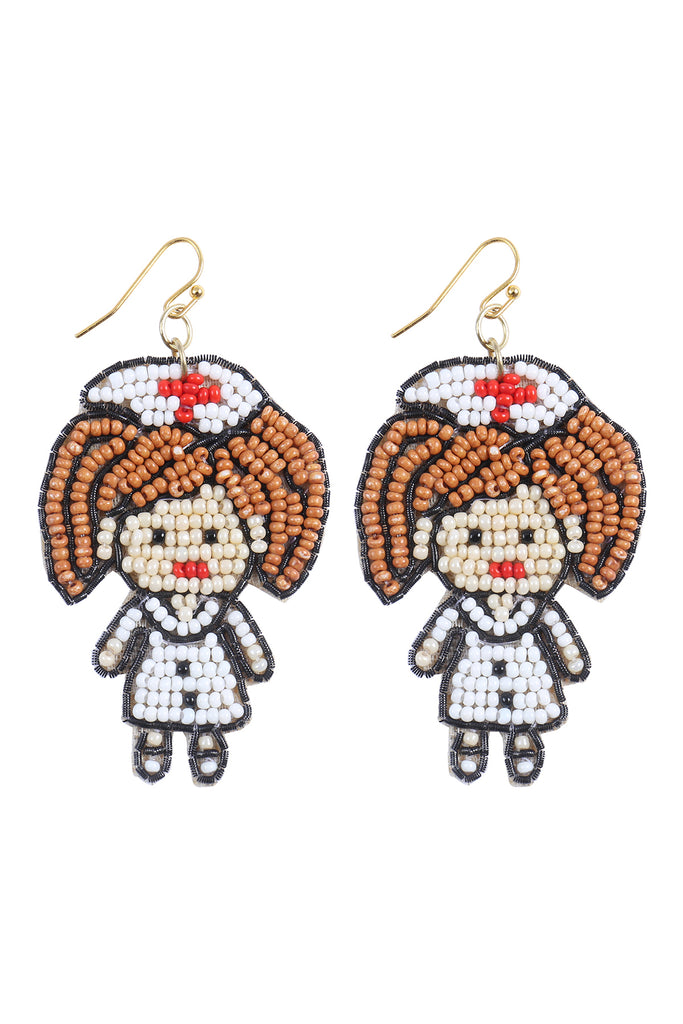 NURSE'S DAY PATTERN SEED BEAD DROP EARRINGS