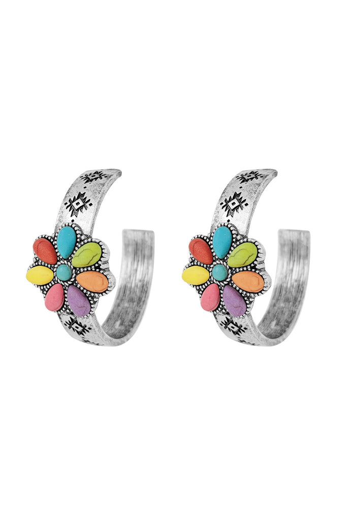 FLOWER WESTERN CONCHO HOOP EARRINGS