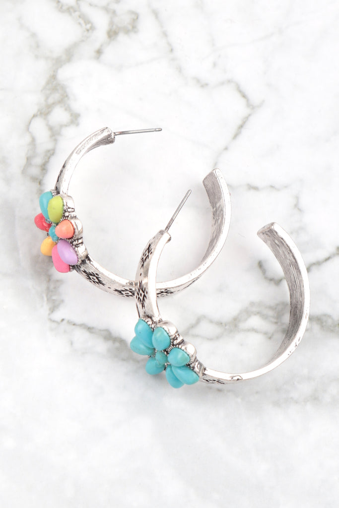 FLOWER WESTERN CONCHO HOOP EARRINGS